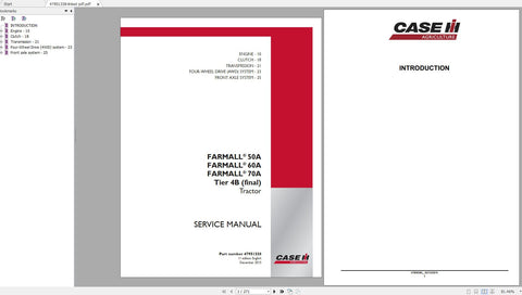 Discover the ultimate resource for maintaining your CASE IH Farmall 50A, 60A, and 70A Tier 4B tractors with our comprehensive service manual in PDF format. This digital guide is designed to provide you with detailed information on troubleshooting, repairs, and routine