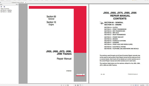 ock the full potential of your CASE IH JX series tractors with our comprehensive Repair Manual, available in a convenient PDF format. This essential guide covers models JX55, JX65, JX75, JX85, and JX95, providing you with detailed instructions and diagrams to tackle any repair or maintenance task with confidence.