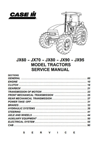  Unlock the full potential of your CASE IH JX series tractors with our comprehensive service manual in PDF format. Designed specifically for models JX60, JX70, JX80, JX90, and JX95, this manual provides detailed instructions, diagrams, and troubleshooting tips to ensure optimal performance and maintenance. Whether you're a seasoned mechanic or a DIY enthusiast, this essential resource will help you keep your tractor running smoothly and efficiently, saving you time and money on repairs. Don't miss out on th