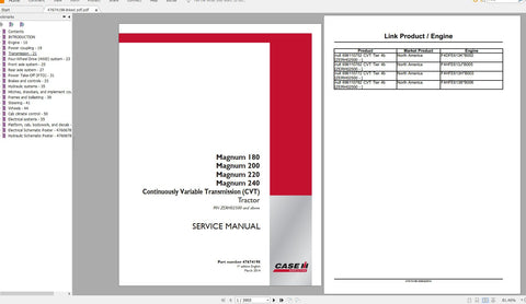 Unlock the full potential of your CASE IH MAGNUM 180, 200, 220, and 240 CVT tractors with our comprehensive service manual, designed specifically for models PIN ZERH02500 and above. This PDF file is an essential resource for both seasoned professionals