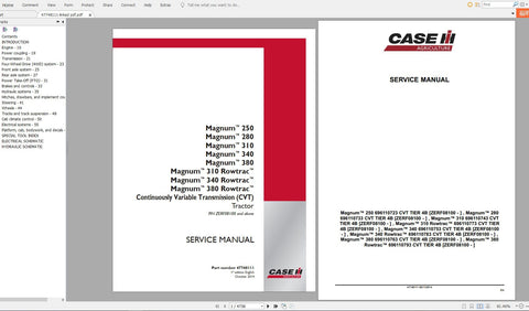 Discover the ultimate resource for maintaining your CASE IH Magnum 250, 280, 310, and 340 Rowtrac tractors with our comprehensive Powershift Transmission (PST) Service Manual. This