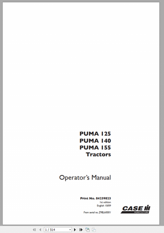Enhance your farming efficiency with the CASE IH PUMA 125 and 155 Tractor Operator Manual, now available