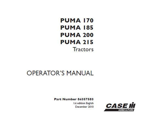 UNLOCK THE FULL POTENTIAL OF YOUR CASE IH PUMA 170, 185, 200, AND 215 TRACTORS WITH OUR COMPREHENSIVE OPERATOR’S MANUAL IN PDF FORMAT. 