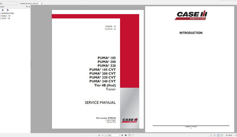 Discover the ultimate resource for maintaining your CASE IH PUMA 185-200-220-240 CVT Tier 4B (Final) tractors with our comprehensive service manual in PDF format. This digital guide