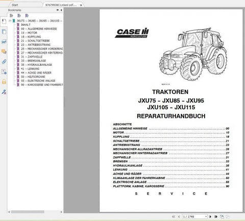 Discover the ultimate resource for maintaining your CASE IH tractors with the JXU75, JXU85, JXU105, and JXU115 Service Manual (Part No. 87679938C). This comprehensive