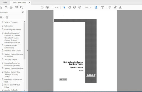 Discover the essential CASE IH Tractor 10-20 McCormick – Deering Gear Drive Operator’s Manual (INT-5184A) in a convenient PDF format. This comprehensive guide is designed to enhance