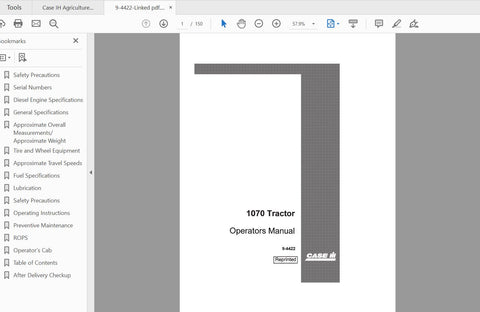 Enhance your CASE IH 1070 Tractor experience with the comprehensive Operator’s Manual (Part