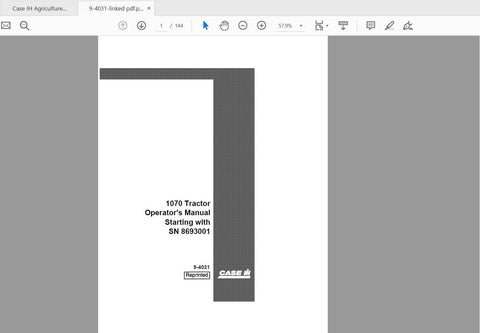 Discover the essential CASE IH Tractor 1070 Operator’s Manual, specifically designed for models starting with SN 8693001. This comprehensive PDF file provides you with all the information
