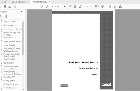 Discover the essential CASE IH Tractor 1256 Turbo Diesel Operator’s Manual (1082651R2) in a convenient PDF format. This comprehensive guide is designed to enhance your understanding and operation of the powerful 1256 Turbo Diesel, ensuring you get
