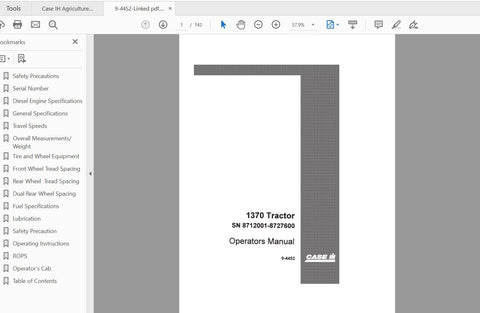 Discover the essential CASE IH 1370 Tractor Operator’s Manual (SN 8712001-8727600) in a convenient PDF format. This comprehensive guide is designed to enhance your understanding