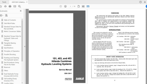 Discover the essential CASE IH Tractor 151, 403, 453 Hillside Combines Hydraulic Leveling