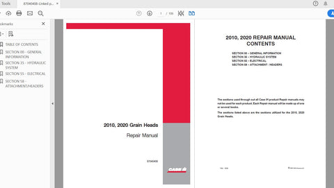 Unlock the full potential of your CASE IH tractor with the 2010 and 2020 Grain Heads Service Manual (87040408) in PDF format. This comprehensive guide is designed to provide you with essential
