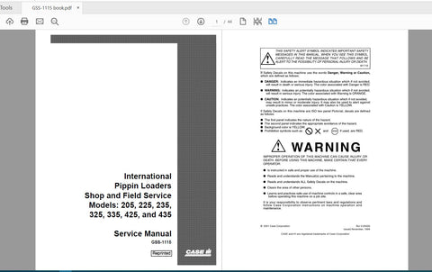 Unlock the full potential of your CASE IH tractor with the comprehensive Pippin Loaders Service Manual (GSS-1115) in PDF format. This essential guide covers models 205, 225, 235, 335