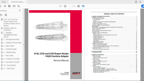 Unlock the full potential of your CASE IH Tractor with the 2142, 2152, and 2162 Draper Header CA20 Comb Adapter Service Manual