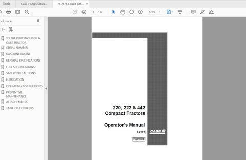 Discover the essential CASE IH Tractor 220, 222, and 442 Compact Operator’s Manual (9-2171) in a convenient