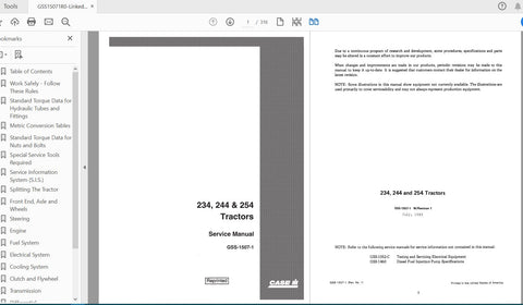 Discover the ultimate resource for your CASE IH Tractor with the complete service manual for models 234, 244, and 254. This comprehensive PDF file, GSS15071R0, is designed to