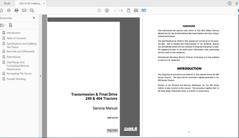 Discover the ultimate resource for maintaining your CASE IH Tractor 240,404 Series with the Transmission Final Drive Service Manual GSS1331B. This comprehensive