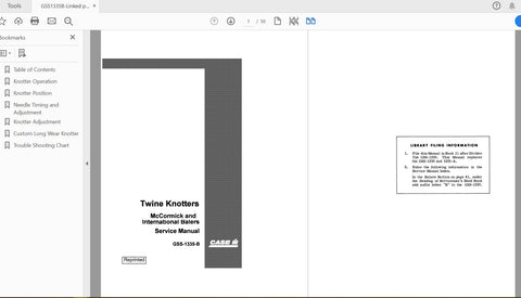 Discover the ultimate resource for your CASE IH tractor with the Twine Knotters Handbook Service Manual (GSS1335B). This comprehensive PDF file is designed specifically