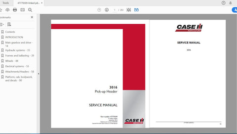Discover the essential CASE IH Tractor 3016 Pick-Up Header Service Manual (Part No. 47779309) in a convenient PDF format. This comprehensive guide is designed to provide you with all the necessary