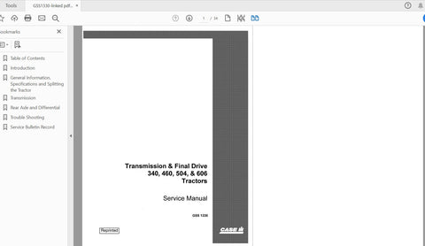 Enhance your maintenance capabilities with the CASE IH Tractor 340, 460, 504, and 606 Series Transmission and Final Drive Service Manual (GSS1330). This comprehensive PDF file is designed to provide you with detailed insights and step-by-step instructions for