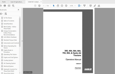 Discover the essential CASE IH Tractor Operator’s Manual for models 385, 484, 584, 684, 784, and 884 Hydro 84, specifically designed for the 1982 series. This comprehensive PDF file, catalog number 1258519C7, serves as your go-to resource for understanding