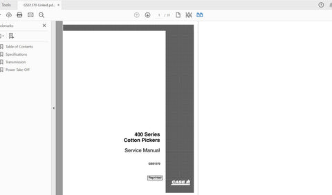Enhance your maintenance routine with the CASE IH Tractor 400 Series Cotton Pick PTO Service Manual (GSS1370) in PDF format. This comprehensive guide is designed specifically