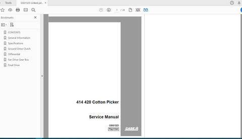 Enhance your maintenance routine with the CASE IH Tractor 414, 420 Cotton Picker Service Manual (GSS1323) in PDF format. This comprehensive guide is designed to provide you with all the essential information needed to keep your cotton picker running 