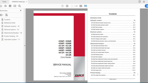 Unlock the full potential of your CASE IH tractor with the comprehensive Corn Header Service Manual (Part No. 47869954). This PDF file is specifically designed for models 4206F, 4206R, 4208F, 4208R, 4212F, 4212R, 4406F, 4406R, 4408F, 4408R