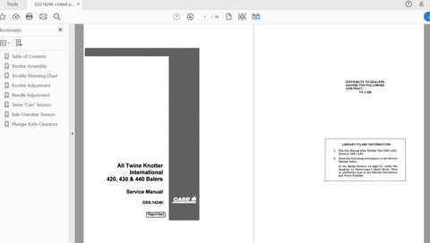 Discover the ultimate resource for your CASE IH Tractor 420, 430, 435, and 440 baler with the International Service Manual GSS1424K. This comprehensive PDF file is designed to provide you with detailed insights and step-by-step instructions, ensuring that