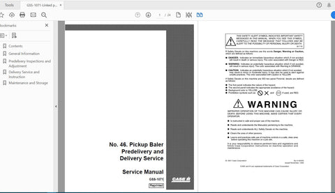 Discover the ultimate resource for maintaining your CASE IH Tractor 46 Pickup Baler with the GSS-1071 Service Manual in PDF format. This comprehensive guide is designed to provide 