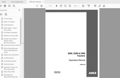 Unlock the full potential of your CASE IH Tractor with the comprehensive Operator’s Manual for models 5088, 5288, and 5488. This PDF file, catalog number 1258512C8, serves as an essential resource for both new and experienced operators, providing detailed insights into the tractor's features, maintenance, and operation.