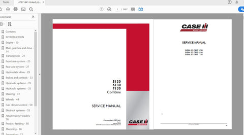 CASE IH TRACTOR 5130, 6130, 7130 COMBINE SERVICE MANUAL 47871441 - PDF FILE