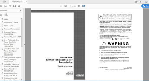 Enhance your maintenance routine with the CASE IH Tractor 523, 624, 724 Transmission Service Manual (3000730R2). This comprehensive PDF file is designed to provide you with detailed insights and step-by-step instructions for servicing your tractor's transmission