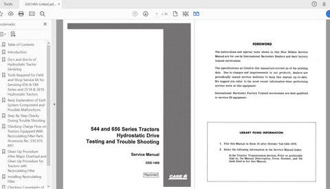 Discover the ultimate resource for maintaining and troubleshooting your CASE IH Tractor 544 and 656 series with the Hydrostatic Drive Testing and Troubleshooting Service Manual (GSS1405). This comprehensive PDF file is designed to provide