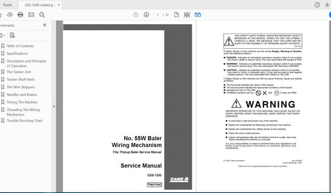 Discover the ultimate resource for your CASE IH Tractor 55W Baler with the comprehensive Wiring Mechanism Pickup Baler Service Manual (GSS-1200). This PDF file 