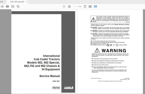 Discover the ultimate resource for your CASE IH Tractor with the comprehensive Equipment Service Manual GSS-1497. This PDF file covers the 582, 582 Special, 682, 782, and 982 chassis