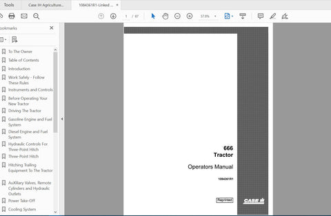 Discover the essential CASE IH Tractor 666 Operator’s Manual (1084361R1) in a convenient PDF format. This comprehensive guide is designed to enhance your understanding of the tractor's