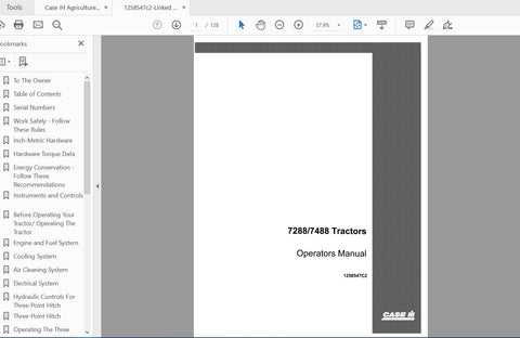 lock the full potential of your CASE IH Tractor 7288/7488 with the comprehensive Operator’s Manual (PDF File) - part number 1258547C2. This essential guide is designed to provide you with detailed instructions, maintenance tips, and operational insights to ensure your tractor runs smoothly and efficiently.