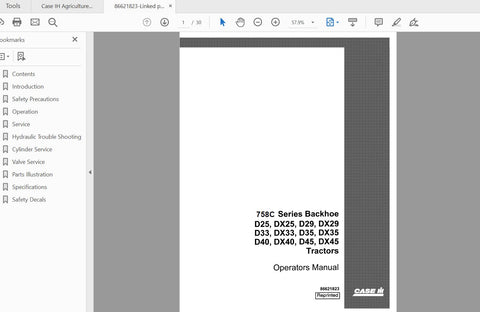 CASE IH TRACTOR 758C SERIES BACKHOE ATTACHMENT FOR D,DX OPERATOR’S MANUAL 86621823 - PDF FILE