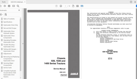 Discover the ultimate resource for your CASE IH Tractor 826, 1026, and 1456 with the comprehensive Service Manual GSS1410. This PDF file is designed specifically for chassis maintenance, providing you with detailed diagrams, troubleshooting tips, and step-by-step instructions to keep your tractor running smoothly.

