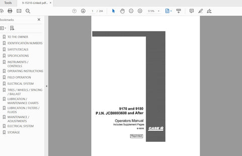 Discover the essential CASE IH TRACTOR 9170 and 9180 Operator’s Manual (PDF File) designed to enhance your operational efficiency. This comprehensive guide, identified as JCB0003600