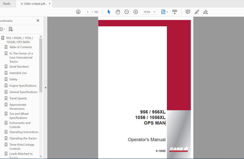 Discover the essential CASE IH Tractor 956/956XL and 1056/1056XL Operator’s Manual (Part No. 9-12062) in a convenient PDF format. This comprehensive guide is designed to enhance