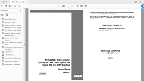 Discover the ultimate resource for your CASE IH Tractor with the comprehensive Service Manual GSS14801. This PDF file covers essential models including the 966, 1066, and Hydrostatic Drive Transmission variants like the Hydro 100, 186, and 3488. With detailed diagrams and step-by-step instructions, this manual is designed to help you maintain