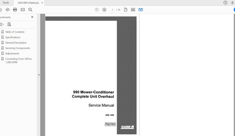 Discover the ultimate resource for maintaining your CASE IH Tractor 990 Mower Conditioner with the GSS1409 Service Manual in PDF format. This comprehensive guide is designed to provide you with detailed instructions and insights, ensuring your