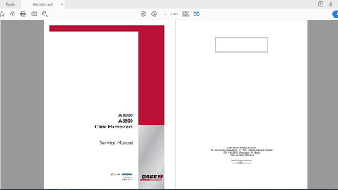 Unlock the full potential of your CASE IH A8000 and A8800 Cane Harvesters with the comprehensive Service Manual (84220561) in PDF format. This essential guide provides detailed