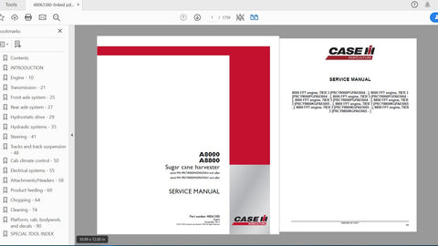 Introducing the CASE IH A8000 and A8800 Sugar Cane Harvester Service Manual (48063380) in a convenient PDF format. This comprehensive guide is essential for anyone looking to maintain