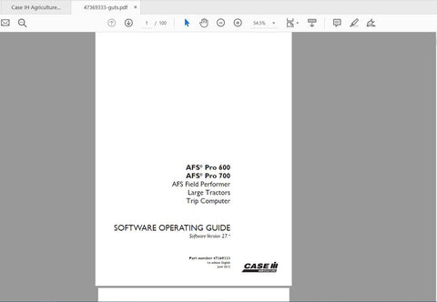Discover the ultimate guide for your CASE IH Tractor with the AFS Pro 600, 700, AFS Field Performer, and Large Tractors Trip Computer Operator’s Manual. This comprehensive PDF file