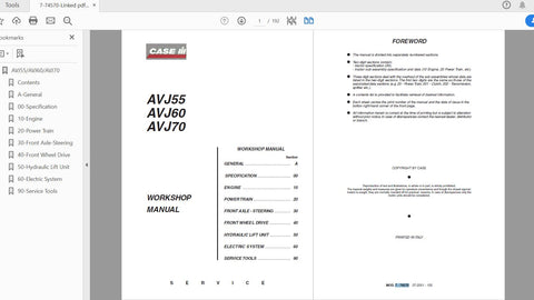 Unlock the full potential of your CASE IH Tractor with the AVJ 55, AVJ 60, and AVJ 70 Service Manual (7-74570) in PDF format. This comprehensive guide is designed to provide you