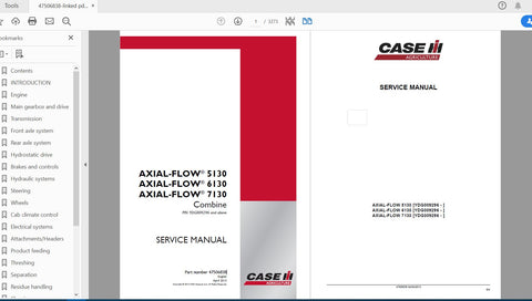 Discover the ultimate resource for maintaining your CASE IH Axial-Flow combines with the comprehensive service manual for models 5130, 6130, and 7130. This PDF file, part number 47506838, is designed to provide you with detailed insights and step-by-step instructions to ensure your equipment operates at peak performance.
