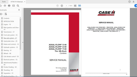 Unlock the full potential of your CASE IH Axial-Flow 5140, 6140, and 7140 Tier 4B (Final) combine with the comprehensive service manual (part number 47795174). This PDF file is